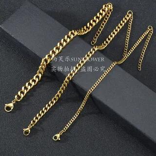 Chunky Chain Stainless Steel Bracelet 3mm Width - Gold - 22cm by Seirios