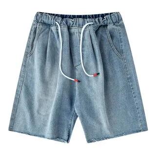 Mid Rise Frayed Denim Shorts 3021 - Blue by Wewewow