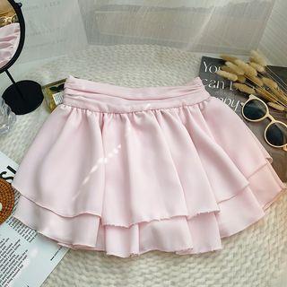 High Rise Plain Ruffle Mini A-Line Skirt Orange Pink by DIYI
