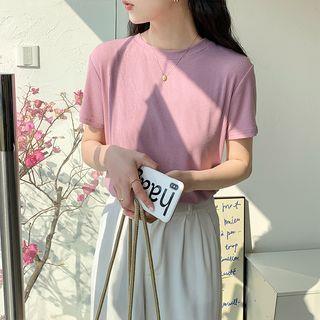 Short-Sleeve Round Neck Plain T-Shirt Purple Pink by Magimomo
