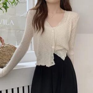 Plain Lettuce Edge Cardigan Almond 237068107