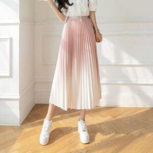 High Waist Gradient Accordion Pleated Midi A-Line Skirt Pink 237068144