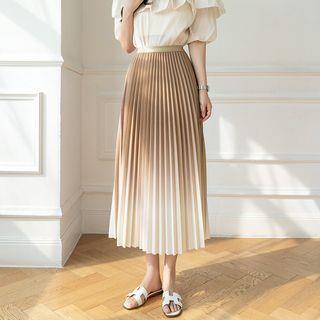 High Waist Gradient Accordion Pleated Midi A-Line Skirt Khaki by Dragan Pulse