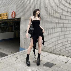 Strapless Plain Ruffle Asymmetrical Mini Bodycon Dress Black 237068174