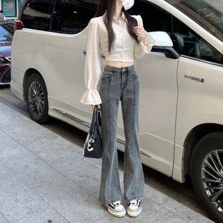 High Waist Flared Jeans Blackish Gray by monroll