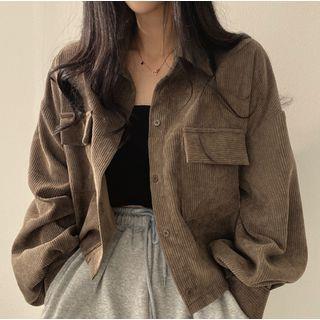Plain Corduroy Loose-Fit Crop Shirt Black by Sisyphi
