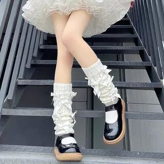 Bow Knit Leg Warmers Many Bow - White by Gentiana