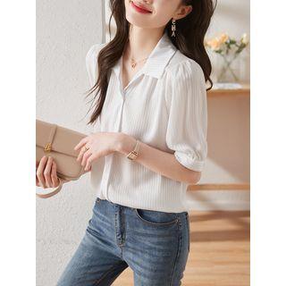 Short-Sleeve Collared Plain Blouse White by Dragan Pulse