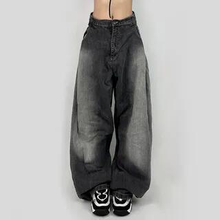 Low Rise Washed Loose-Fit Wide-Leg Jeans Black by Sosana