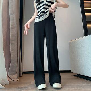High Waist Plain Wide Leg Pants Black by JVL