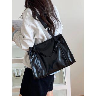 Plain Faux Leather Tote Bag Black by Indenis