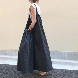 Maxi Dungaree Dress Black by Supernova