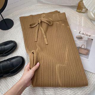 High Waist Plain Knit Loose Fit Pants Khaki by DIYI