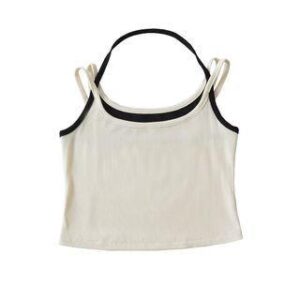 Halter Mock Two Piece Crop Camisole Top Off-White 237258993