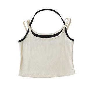 Halter Mock Two Piece Crop Camisole Top Off-White by Asiris