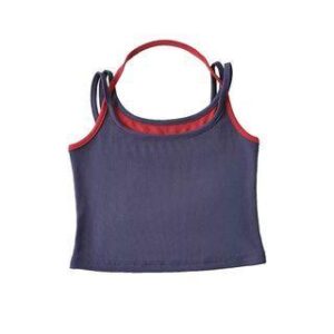 Halter Mock Two Piece Crop Camisole Top Navy Blue 237258994