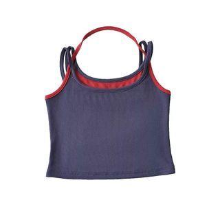 Halter Mock Two Piece Crop Camisole Top Navy Blue by Asiris