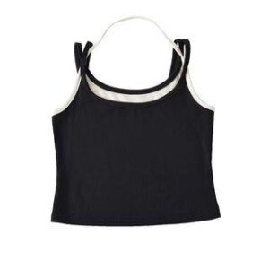 Halter Mock Two Piece Crop Camisole Top Black 237258997