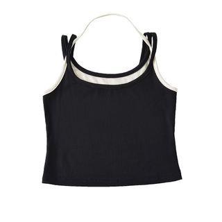 Halter Mock Two Piece Crop Camisole Top Black by Asiris