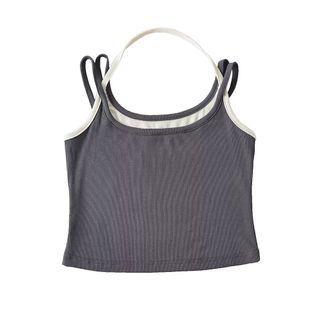 Halter Mock Two Piece Crop Camisole Top Gray by Asiris