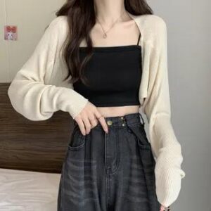 Bat Sleeve Plain Bolero Cardigan Almond 237259107