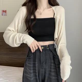 Bat Sleeve Plain Bolero Cardigan Almond by Shinsei