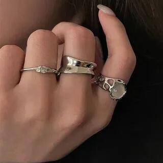 Rhinestone / Moonstone / Wavy Sterling Silver Ring (various designs) J818 - Irregular - Silver by Sharkkira