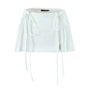 Low Waist Plain Pleated Drawstring Mini A-Line Skirt White 239440752