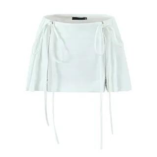 Low Waist Plain Pleated Drawstring Mini A-Line Skirt White by Ulark