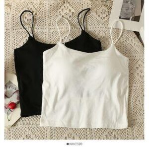 Open-Back Plain Cami Top with Pads White 239441063