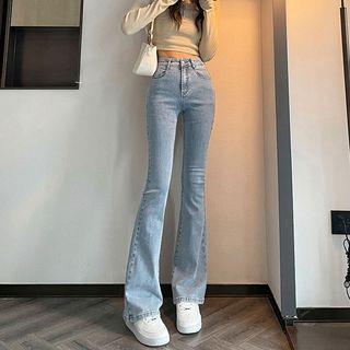 High Waist Washed Slim-Fit Boot-Cut Jeans Light Blue by Rosesand