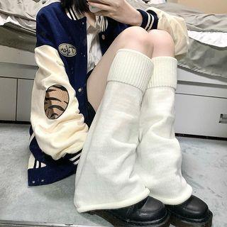 Plain Loose Fit Knit Leg Warmers White by Kinoxslone