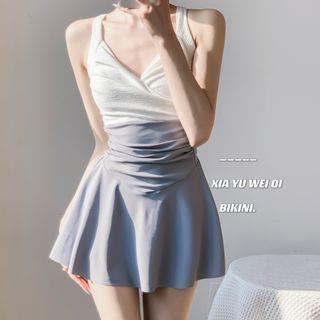 Sleeveless Two Tone Swim Dress White & Gray by Sabbia