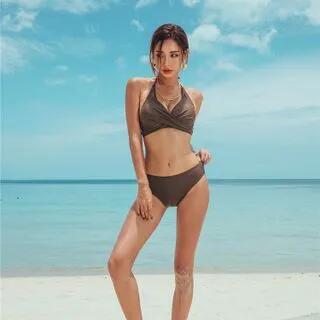 Plain Halter Bikini Coffee by CUCURBIT