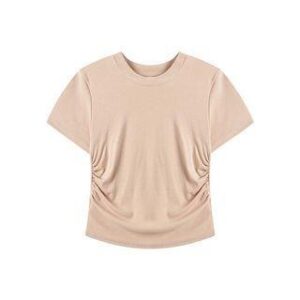 Short-Sleeve Round Neck Plain Crop Slim Fit Tee T-Shirt - Almond 241861635