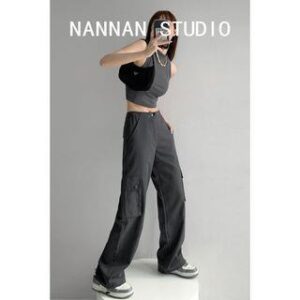 Drawstring-Hem Straight-Cut Cargo Pants in 7 Colors Dark Gray 241861963
