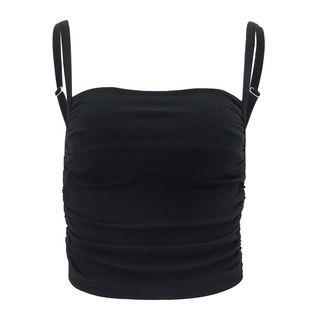 Plain Shirred Crop Camisole Top Black by Sosana