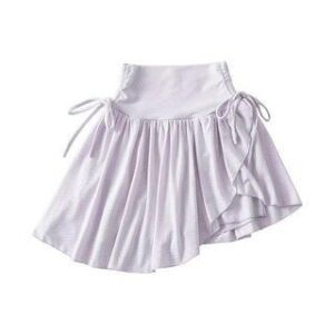 High Rise Side-Drawstring Plain Mini A-Line Skirt Light Purple 242280988