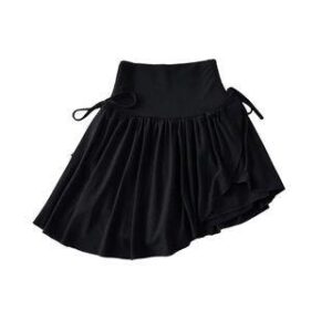 High Rise Side-Drawstring Plain Mini A-Line Skirt Black 242281016