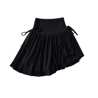 High Rise Side-Drawstring Plain Mini A-Line Skirt Black by Sosana