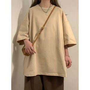 Oversized Plain T-Shirt Khaki 242281093
