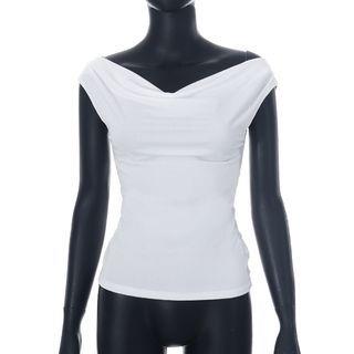 Sleeveless Off Shoulder Cowl Neck Plain Slim-Fit Top White by Rosesand