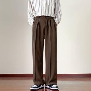 Mid Rise Plain Wide Leg Dress Pants Coffee by Plummie