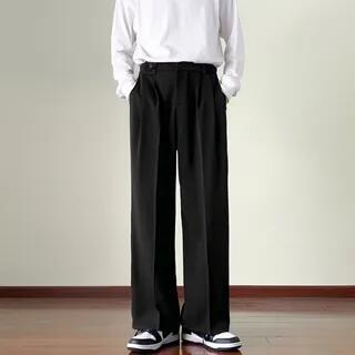 Mid Rise Plain Wide Leg Dress Pants Black by Plummie