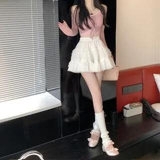 Balletcore High Rise Tiered Mesh Mini A-Line Skirt White by Mikiko