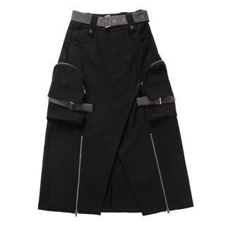 High Waist Slit Midi Pencil Skirt 23W048 - Midi Skirt - Black by Florimi