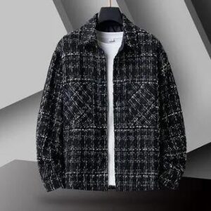 Collared Tweed Button-Up Jacket Black 242282076