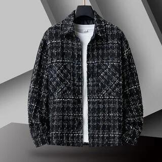 Collared Tweed Button-Up Jacket Black by Lefitt