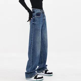 High Rise Two Tone Washed Loose Fit Jeans Vintage Blue by Melon Juice