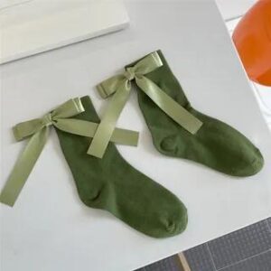 Ribbon Back Plain Socks Olive Green 243173501